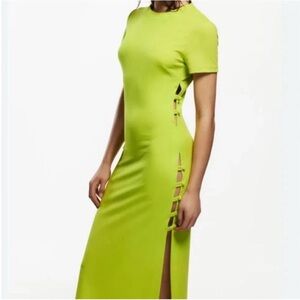 ZARA LIME GREEN CUT-OUT MIDI DRESS- Sz. SMALL- NWT! $98